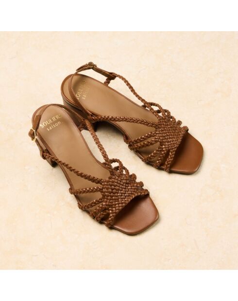 Sandales à talon en cuir Aurore camel