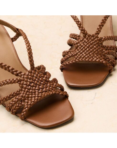 Sandales à talon en cuir Aurore camel