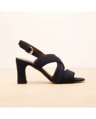 Sandales à talon en cuir suédé Joséphine bleus marine