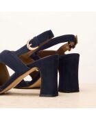 Sandales à talon en cuir suédé Joséphine bleus marine