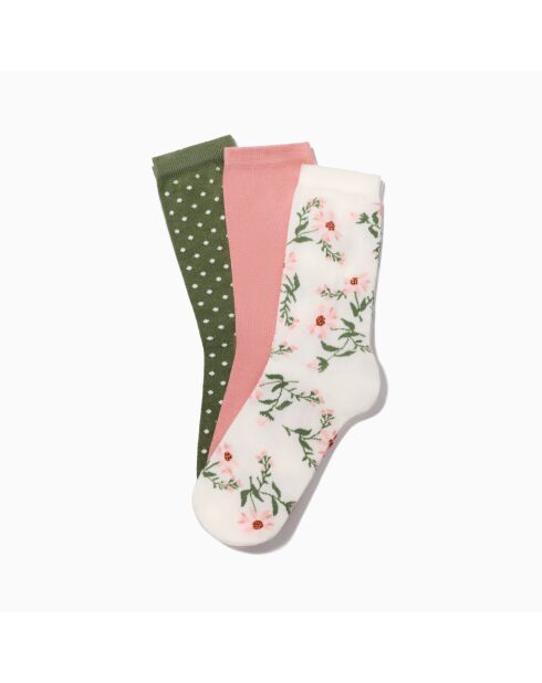 Lot de 3 chaussettes hautes en coton À fleurs roses multicolore