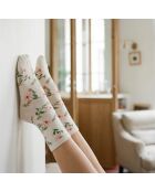 Lot de 3 chaussettes hautes en coton À fleurs roses multicolore