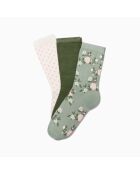 Confezione da 3 calzini al ginocchio in cotone con fiori verdi multicolor