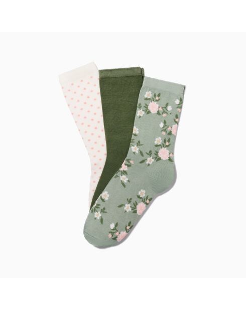 Lot de 3 chaussettes hautes en coton À fleurs vertes multicolore