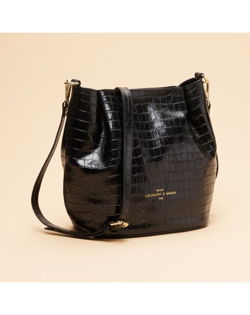 Bolso tipo bombonera Juliette de piel negra - 26,5 x 23 x 16 cm