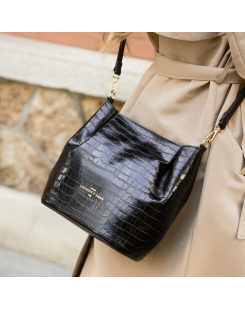 Bolso tipo bombonera Juliette de piel negra - 26,5 x 23 x 16 cm