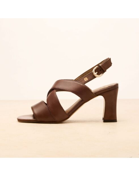 Sandales à talon en cuir Joséphine marron foncé