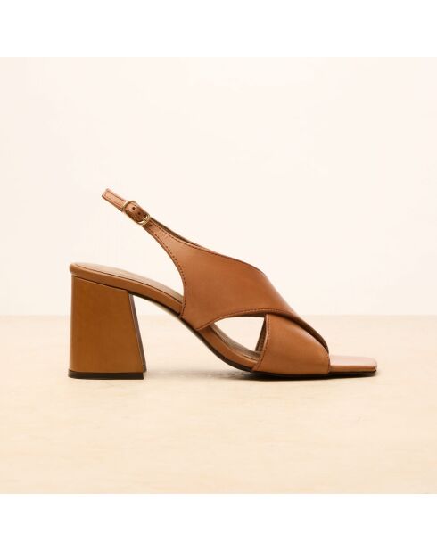 Sandales à talon en cuir Arielle cognac