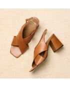Sandales à talon en cuir Arielle cognac