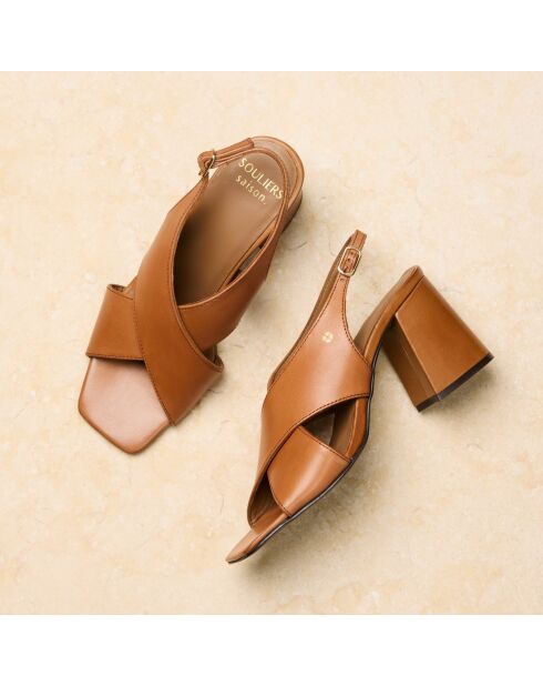 Sandales à talon en cuir Arielle cognac