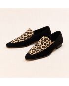 Mocassins en cuir suédé Giulia noirs & léopard