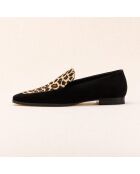 Mocassins en cuir suédé Giulia noirs & léopard