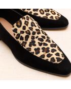 Mocassins en cuir suédé Giulia noirs & léopard