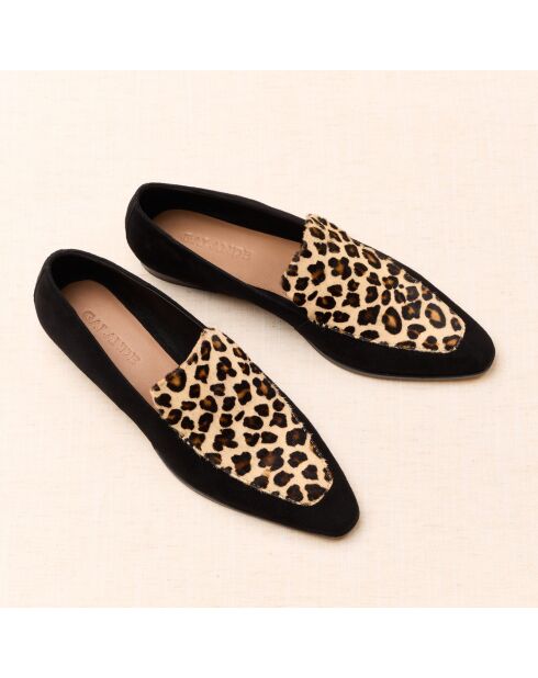 Mocassins en cuir suédé Giulia noirs & léopard