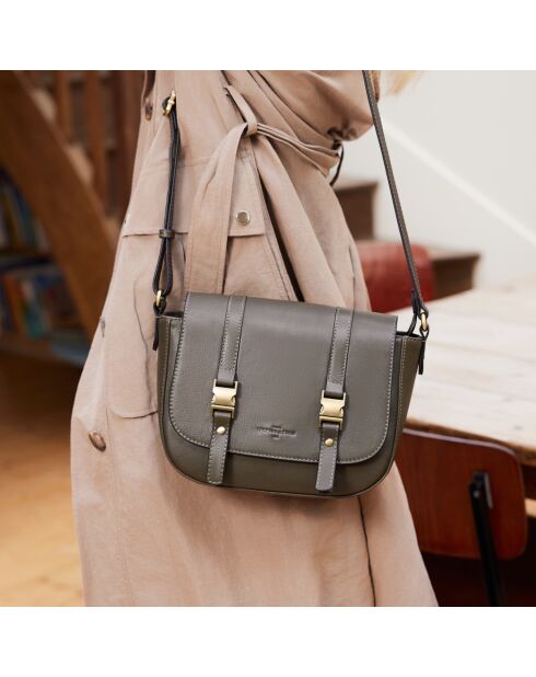 Schultertasche Flore aus olivgrünem Leder - 25 x 9 x 19 cm