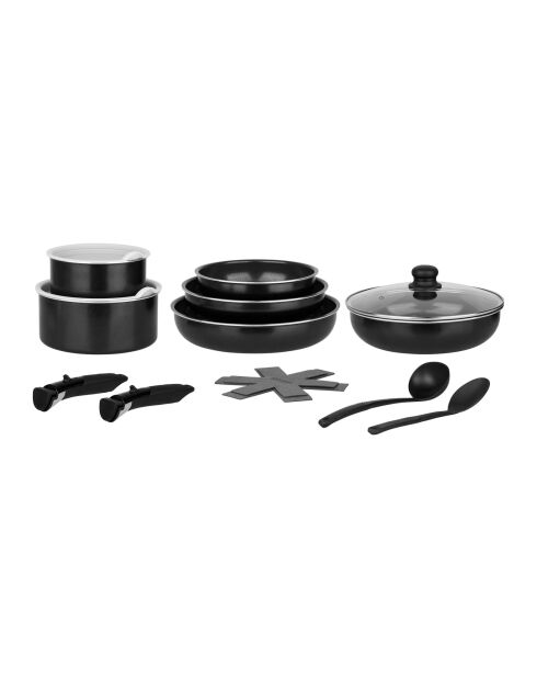 Batterie de cuisine en aluminium Family noire - 15 pièces