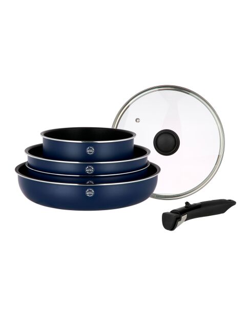 Batterie de cuisine en aluminium bleu métal mat - 6 pièces