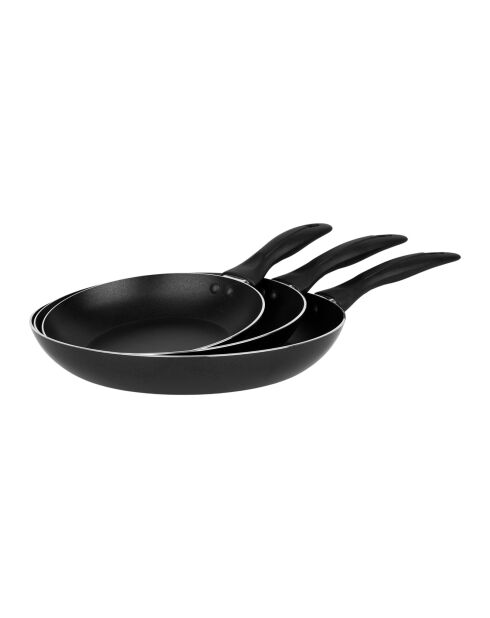 Lot de 3 poêles en aluminium noires - 28.5 x 12.5 x 47 cm
