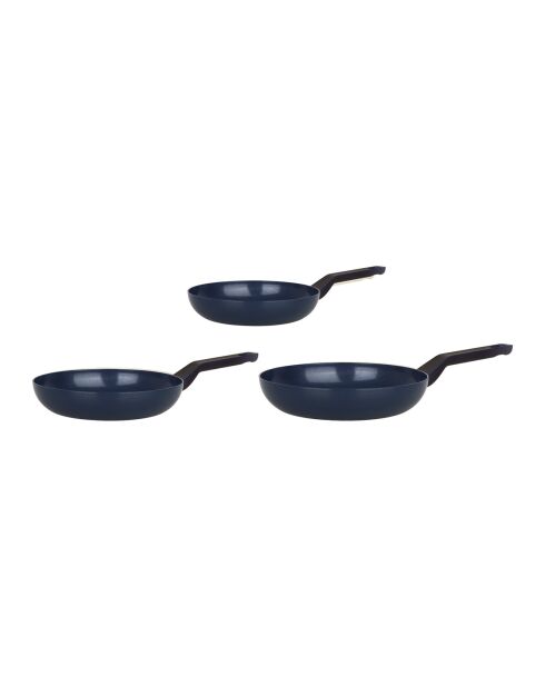 Lot de 3 poêles en aluminium bleues - 29 x 48 x 15 cm