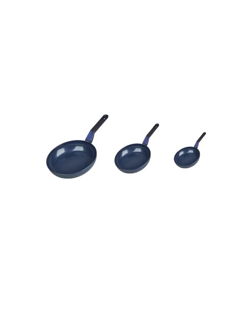 Lot de 3 poêles en aluminium bleues - 29 x 48 x 15 cm