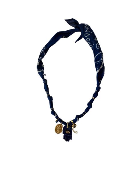 Collar antiguo de algodón hecho a mano con lapislázuli azul ultramar