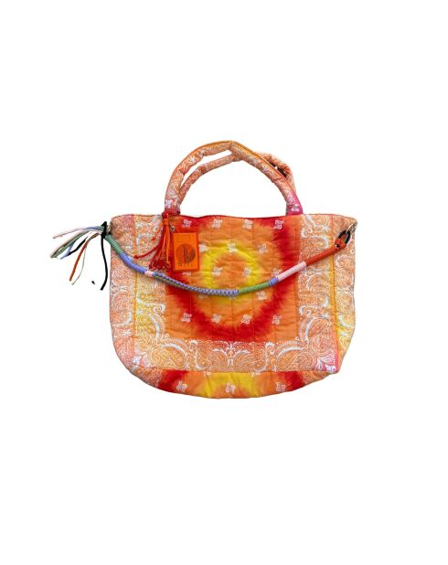 Tragetasche mit rosa/orange/gelbem Aufnäher