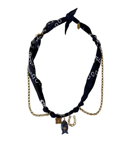 Antieke marineblauwe ketting van viskatoen met stropdas en kleurstof