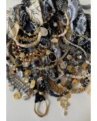 Collana in cotone dorato e argento con cravatta grigia e catena in lurex dye