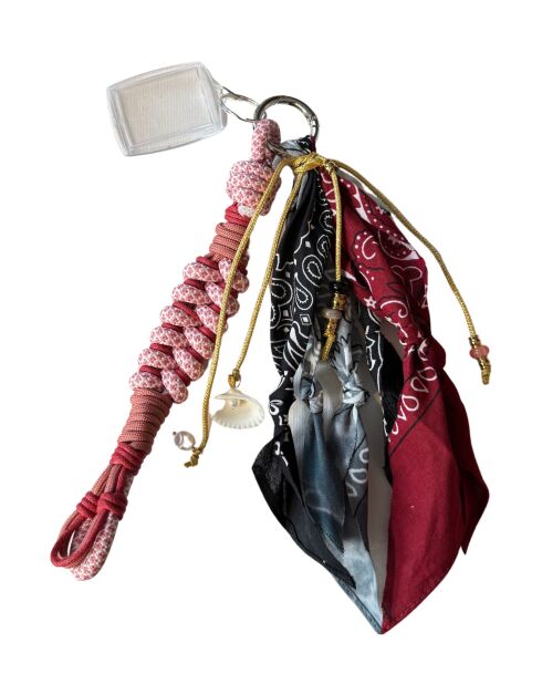 Charmtasche aus Baumwolle mit Paracord-Motiv, Burgunderrot, 25 cm