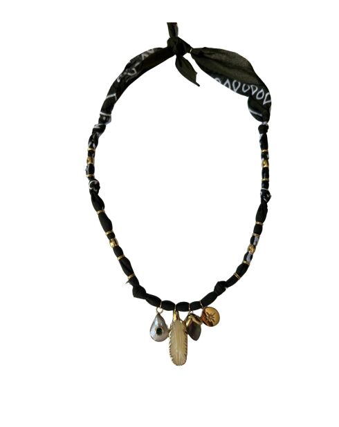 Collier en coton Aurora plume kaki