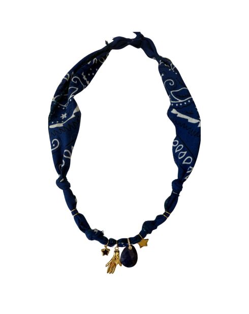 Collar antiguo de algodón dorado dorado azul ultramar