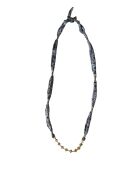 Collana in cotone dorato e argento con cravatta grigia e catena colorata