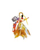 Bolso con dijes de algodón amarillo/blanco - 25 cm