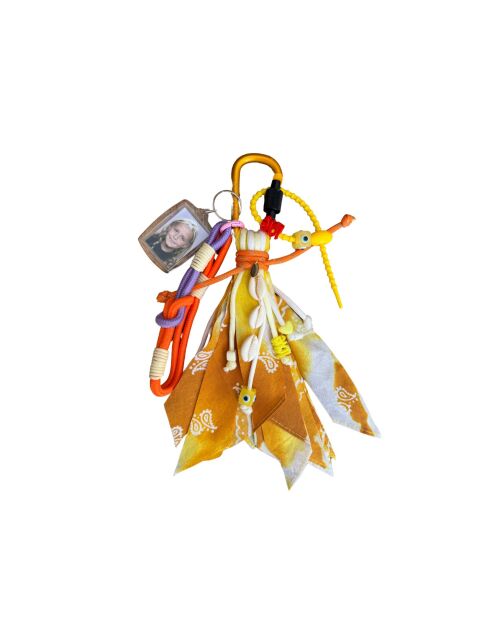 Charmtasche aus Baumwolle in Gelb/Weiß - 25 cm