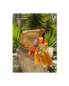 Bolso con dijes de algodón amarillo/blanco - 25 cm