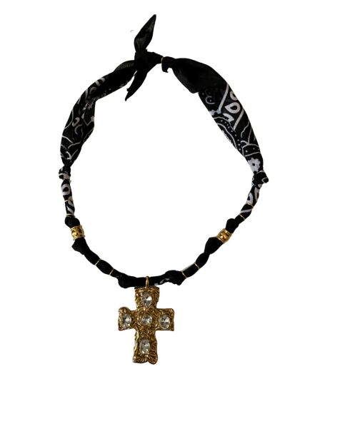 Schwarze Baumwollkette Sancti Big Cross