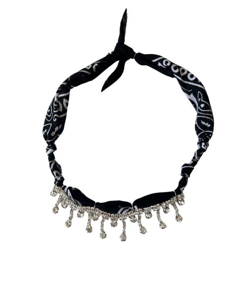 Collar de algodón con gotas de strass negro medianoche