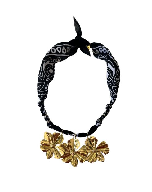 Halskette Flowers Midnight aus schwarzer Baumwolle
