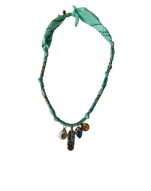 Collier en coton Aurora plume aqua