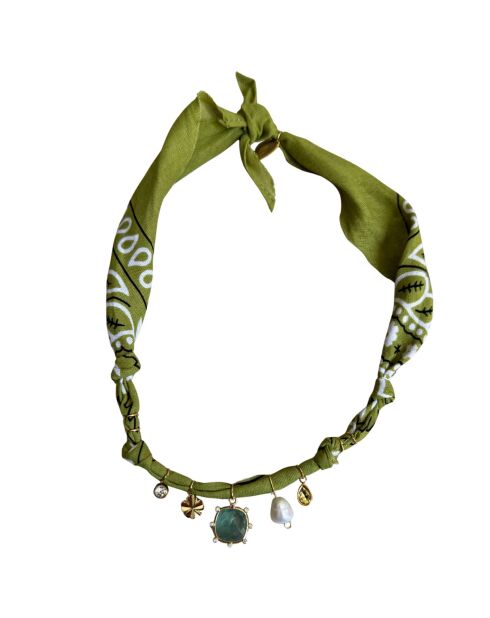 Collier en coton Varanasi médaille olive