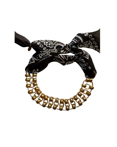 Große schwarze Kette aus Baumwolle in Gold und Silber