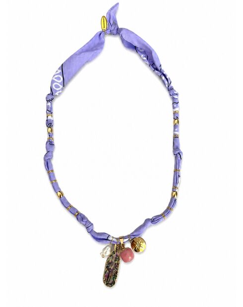 Aurora ketting van lila katoen met veren