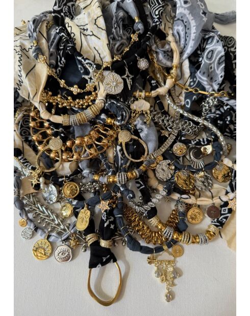 Collier en coton Gold and Silver soleil/lune nude