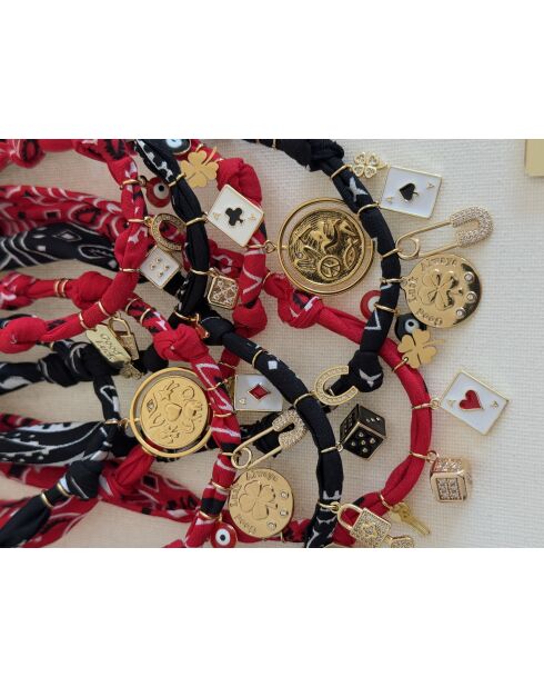 Vegas Members katoenen halsketting met omkeerbare rode medaille