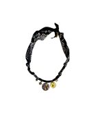 Schwarze Baumwollhalskette mit Sonne und Mond in Gold und Silber