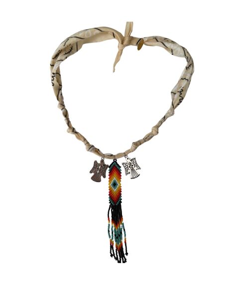 Collier en coton Apache aigles et perles nude
