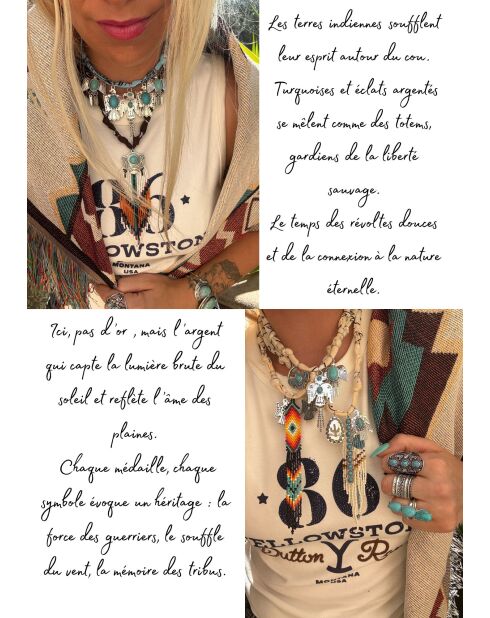 Collier en coton Apache aigles et perles nude