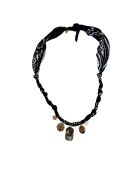 Halskette aus Baumwolle mit schwarzem Mond in Gold und Silber