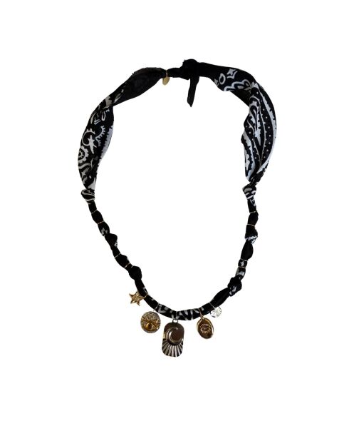 Halskette aus Baumwolle mit schwarzem Mond in Gold und Silber