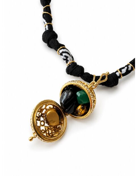 Weihnachts-Halskette aus Baumwolle mit schwarzem Talismanball
